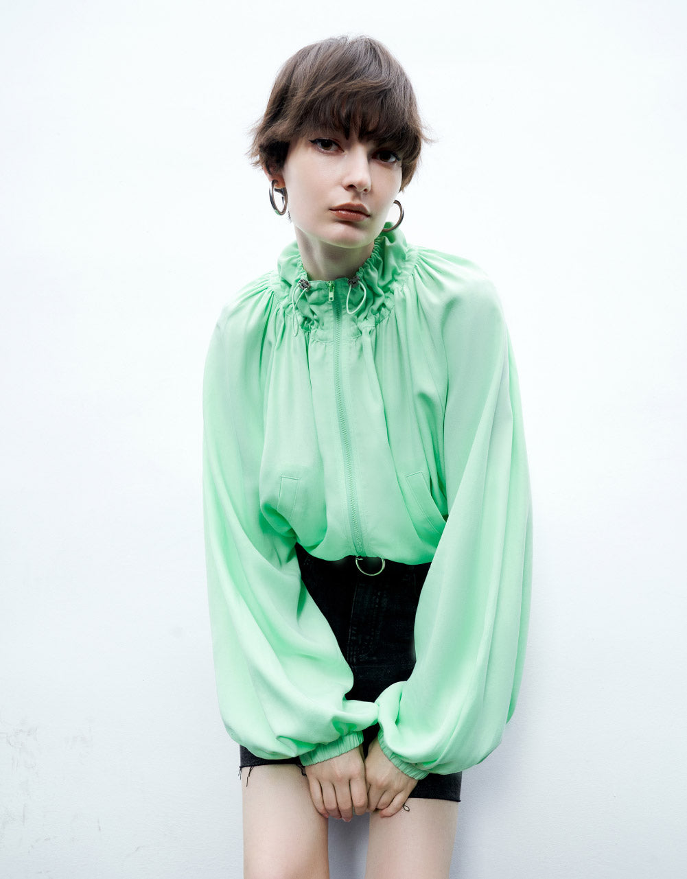 Zipper Front Balloon Jacket