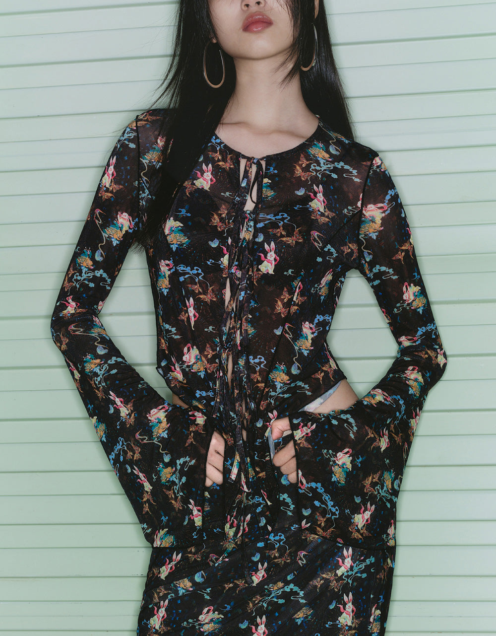 Floral Print Tie Front Shirt