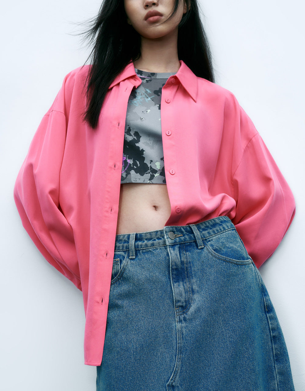 Raglan Sleeve Lapel Overhead Shirt