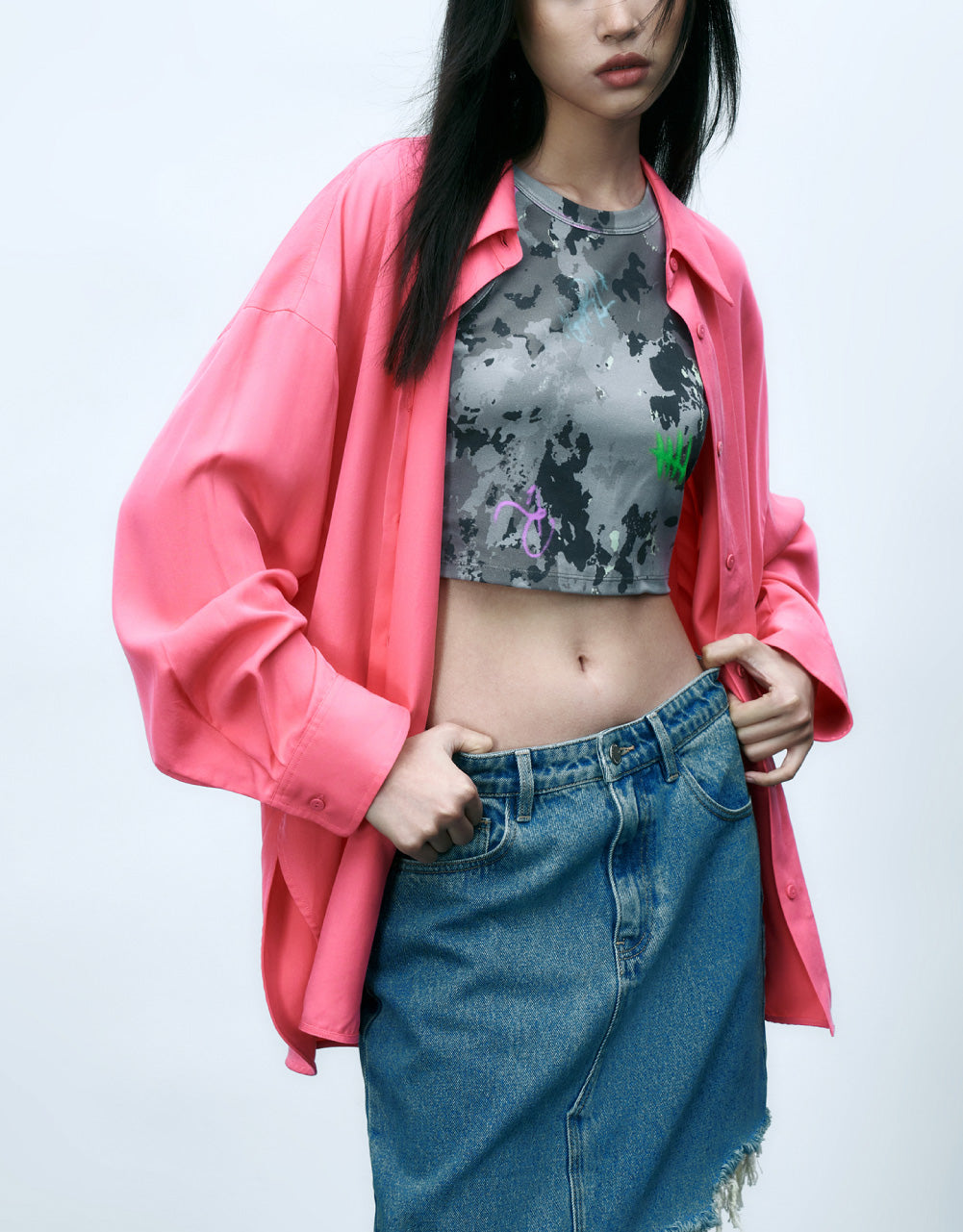 Raglan Sleeve Lapel Overhead Shirt