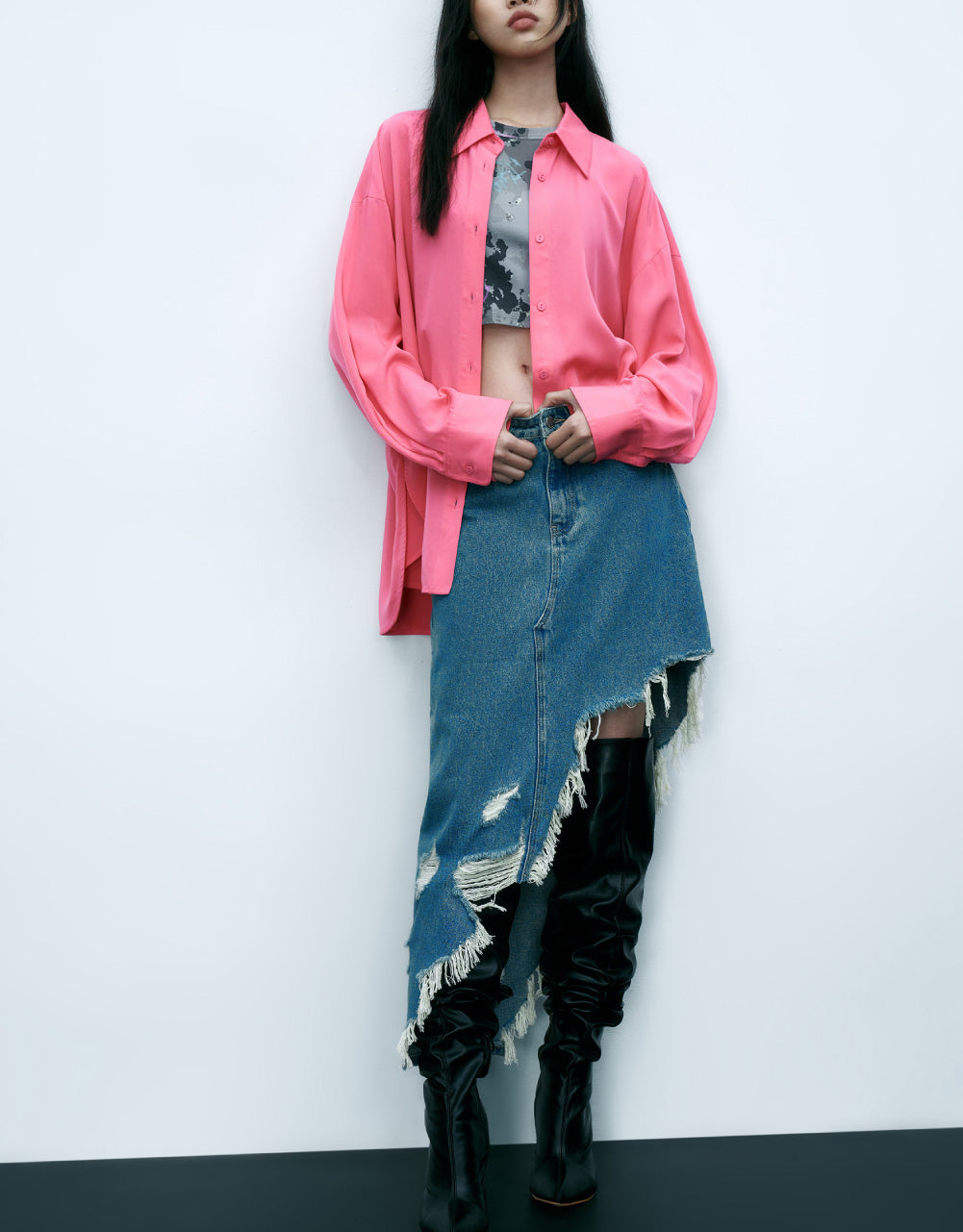 Raglan Sleeve Lapel Overhead Shirt