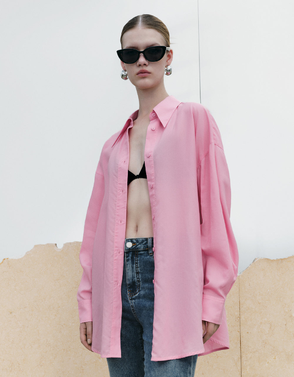 Drop Shoulder Sleeve Lapel Shirt