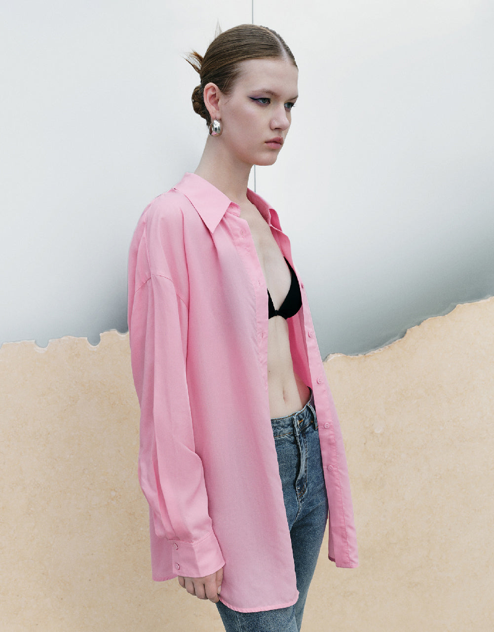Drop Shoulder Sleeve Lapel Shirt