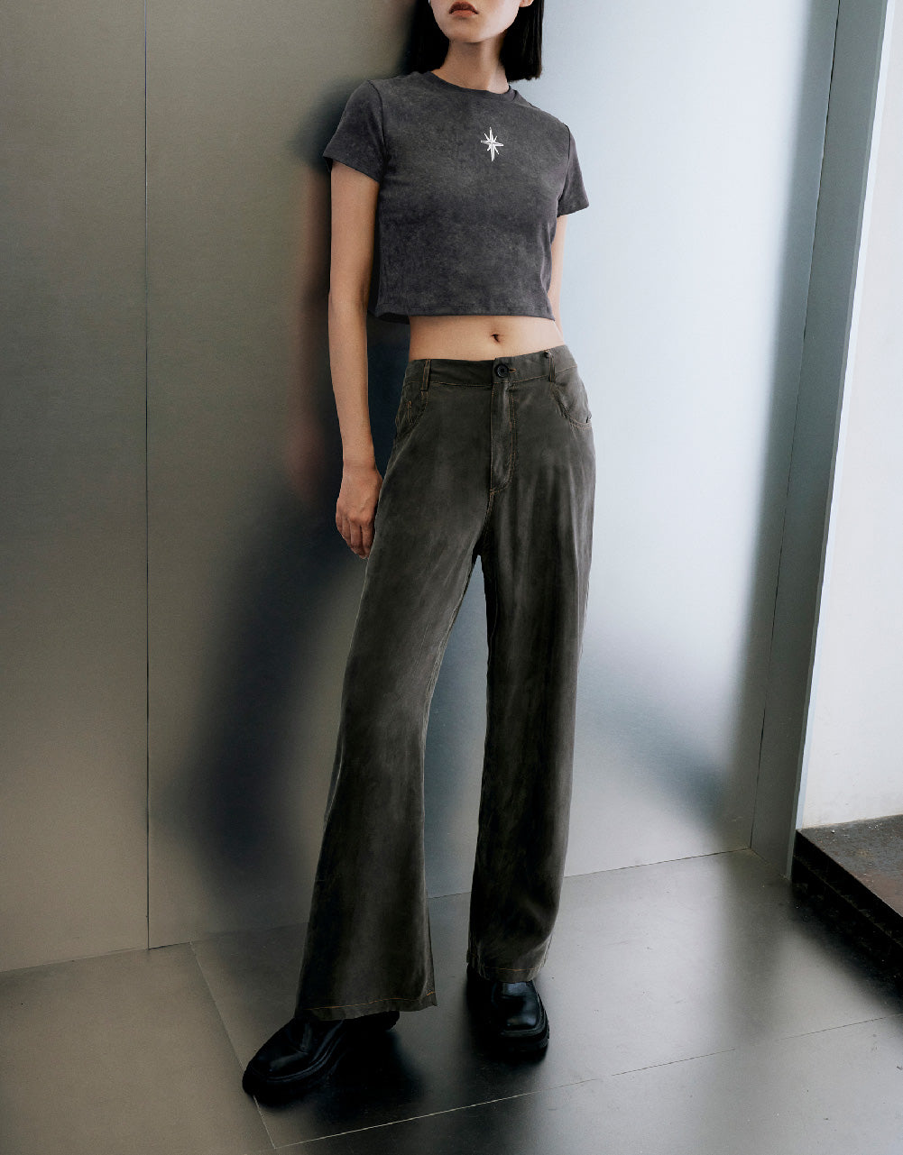 Hexagram Printed Crew Neck Skinny T-Shirt