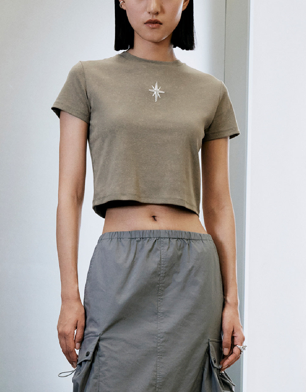 Hexagram Printed Crew Neck Skinny T-Shirt