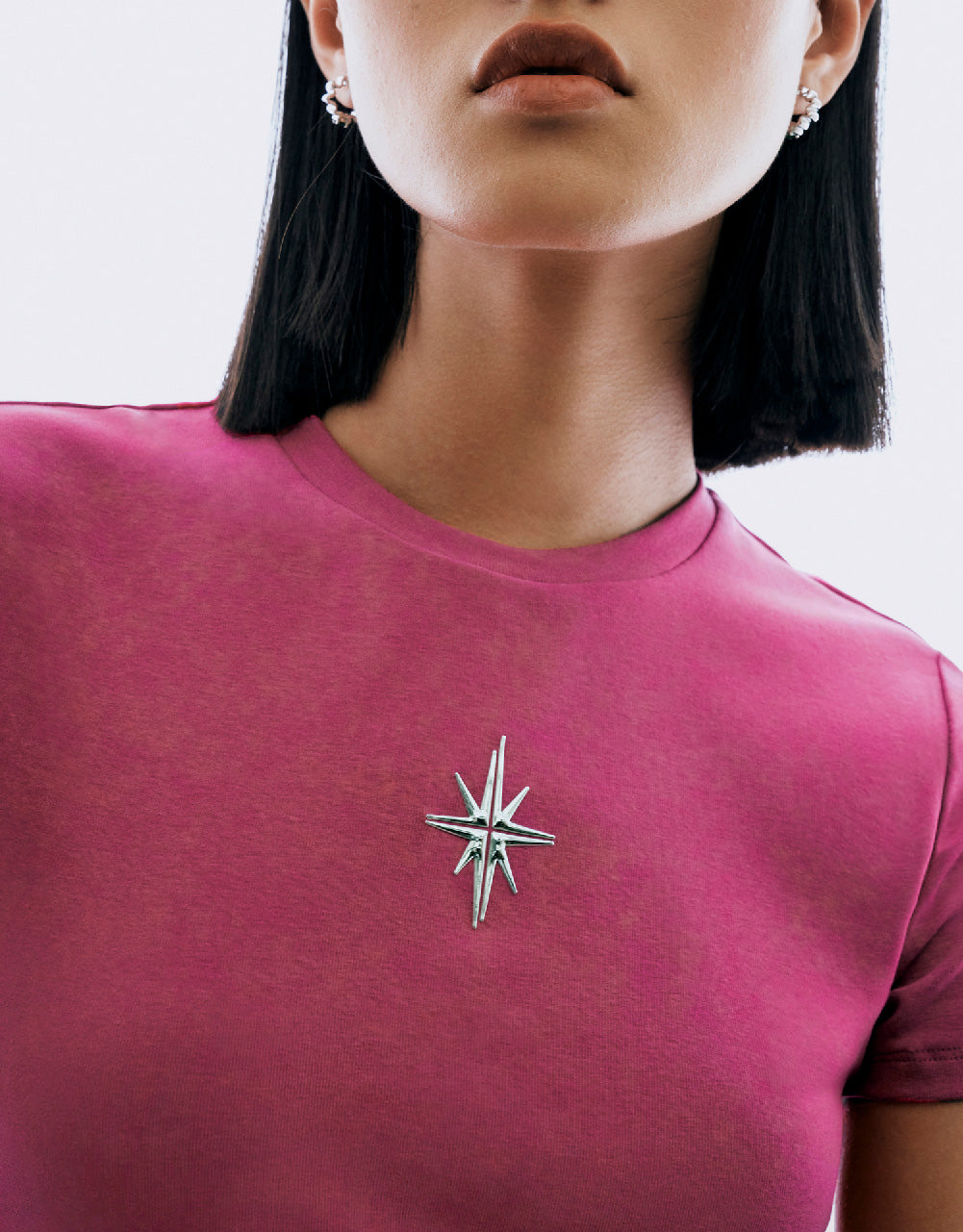Hexagram Printed Crew Neck Skinny T-Shirt