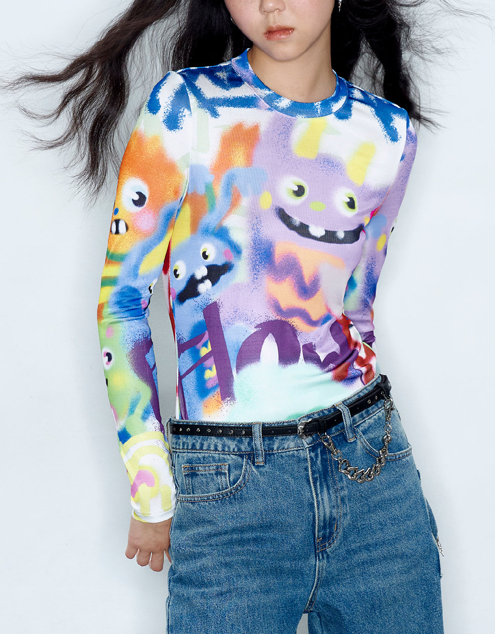 Printed Crew Neck Skinny T-Shirt