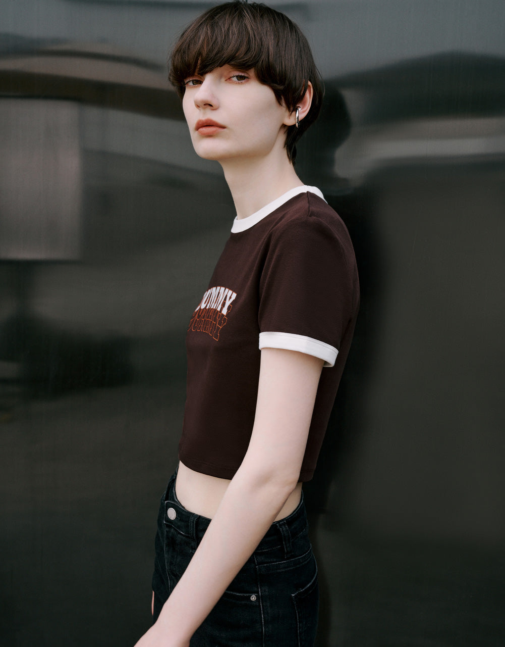 Printed Crew Neck Skinny T-Shirt