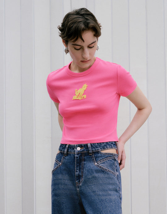 Cartoon Embossed Skinny T-Shirt