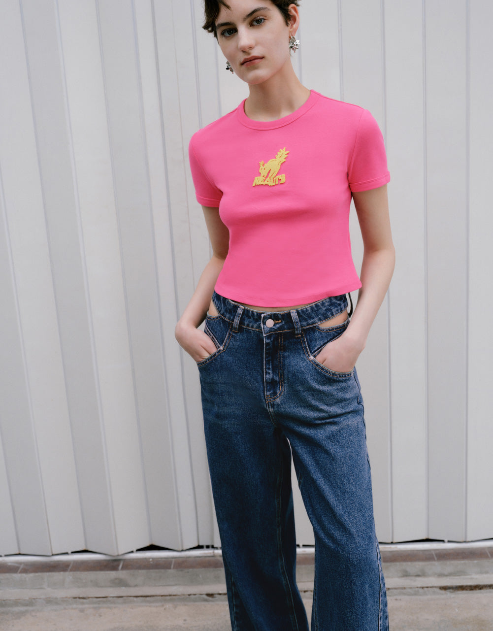 Cartoon Embossed Skinny T-Shirt