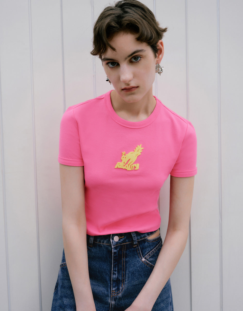 Cartoon Embossed Skinny T-Shirt