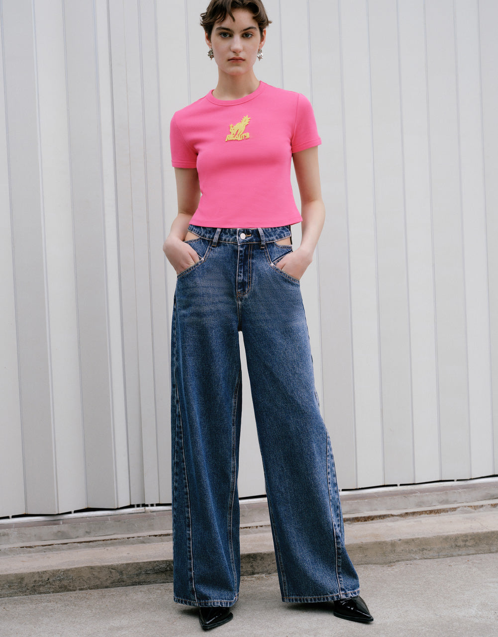 Cartoon Embossed Skinny T-Shirt