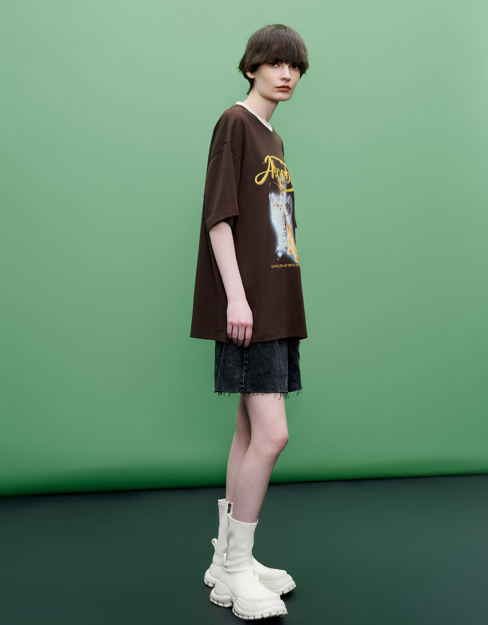 Cat Printed Crew Neck T-Shirt