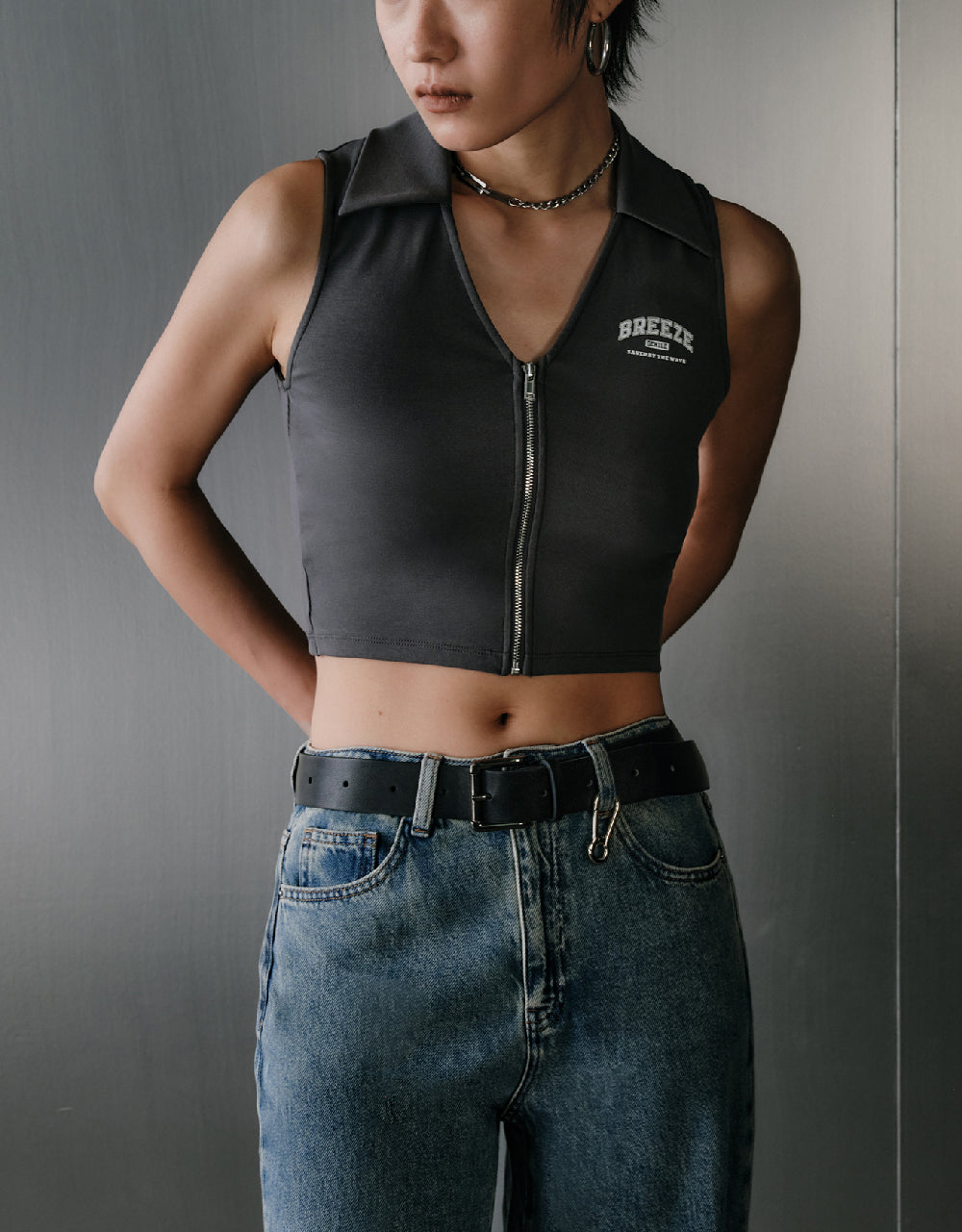 Zipper Front Knitted Vest