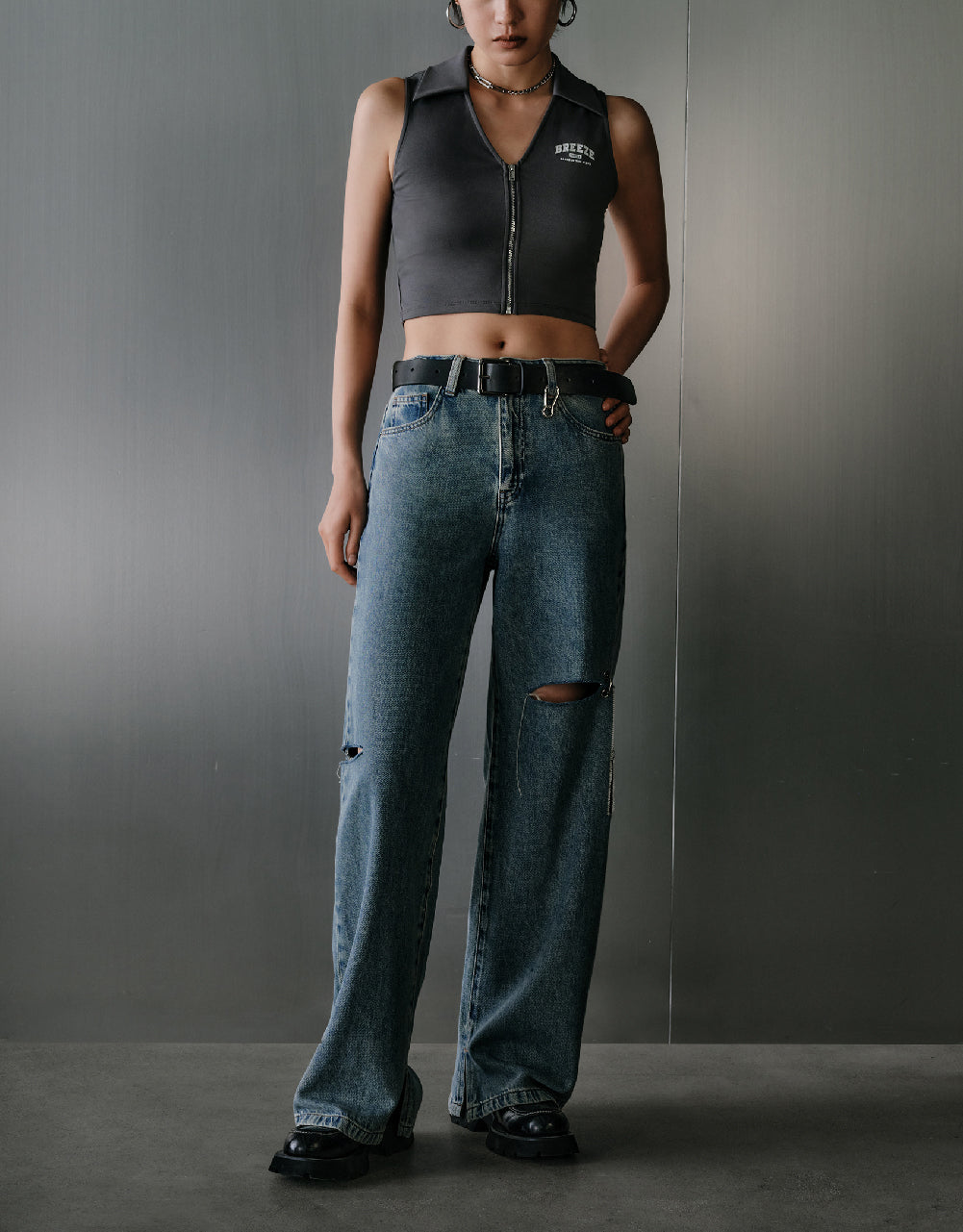 Zipper Front Knitted Vest
