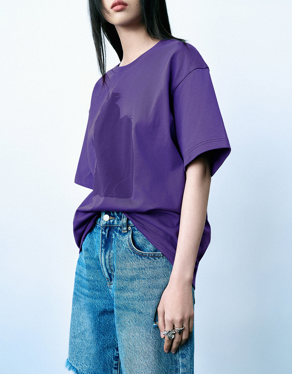 Cat Printed Crew Neck Loose T-Shirt