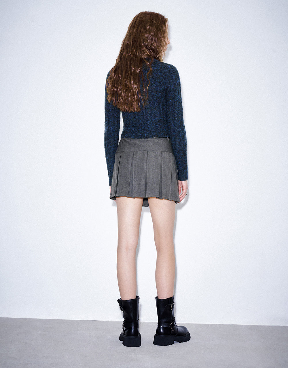 Pleated Mini A-Line Skirt With Belt