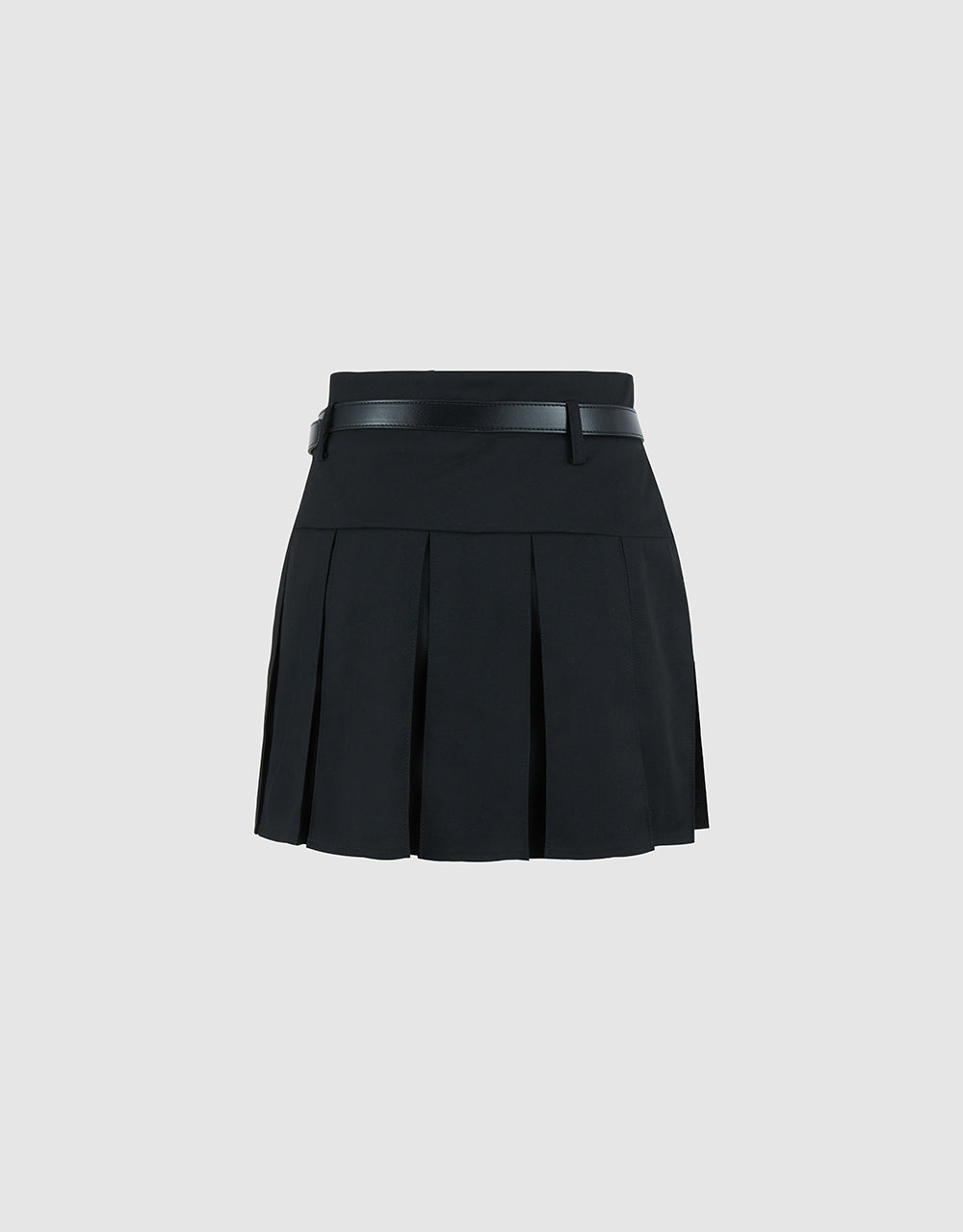 Pleated Mini A-Line Skirt With Belt