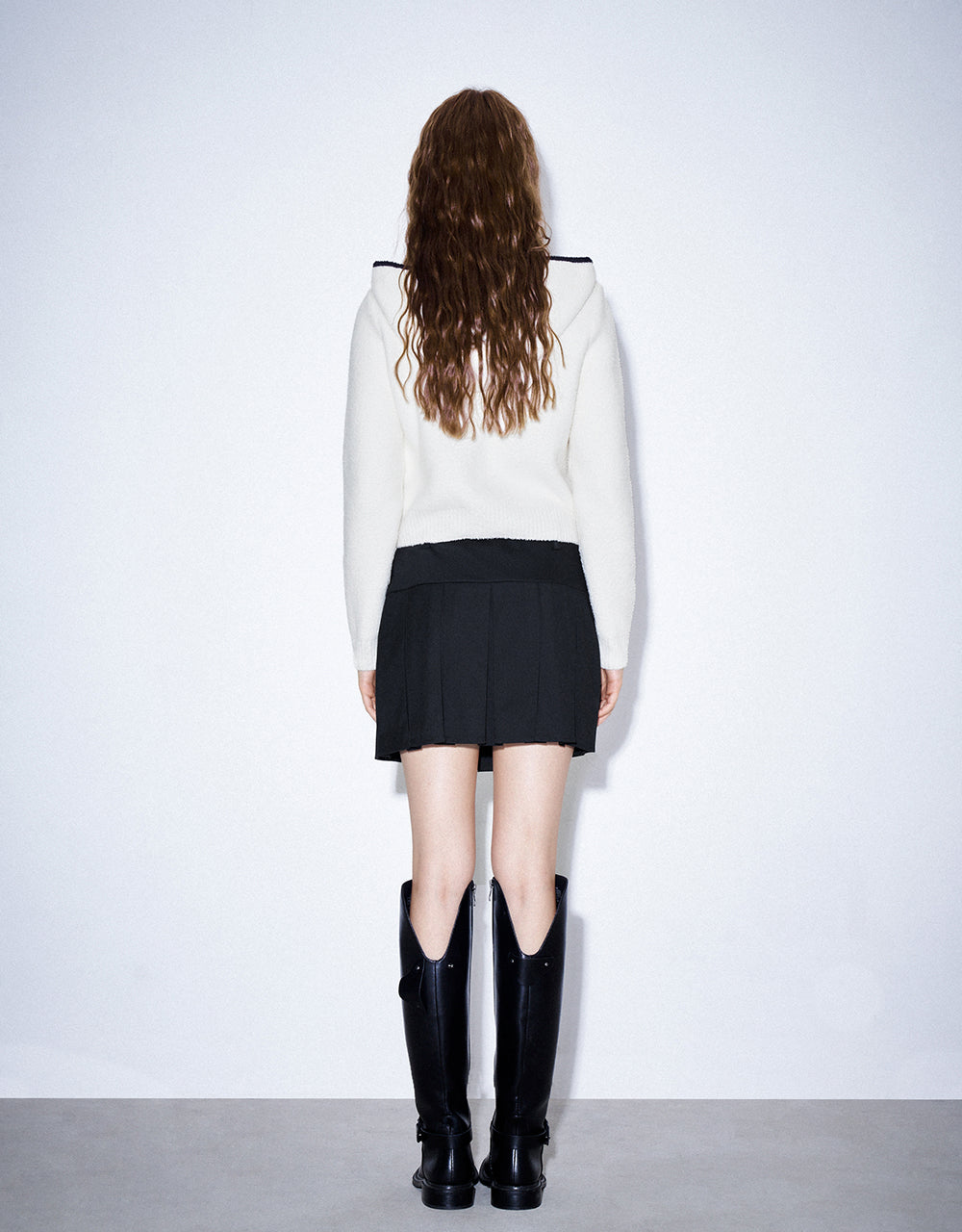 Pleated Mini A-Line Skirt With Belt