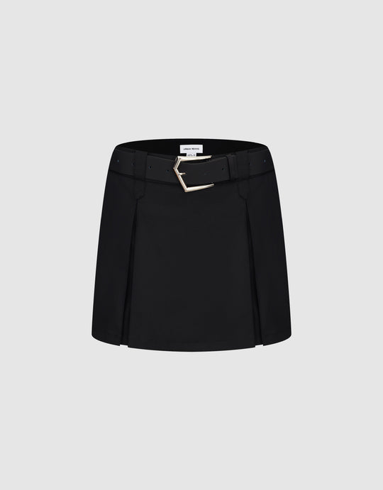 Mini Pleated Straight Skirt With Belt