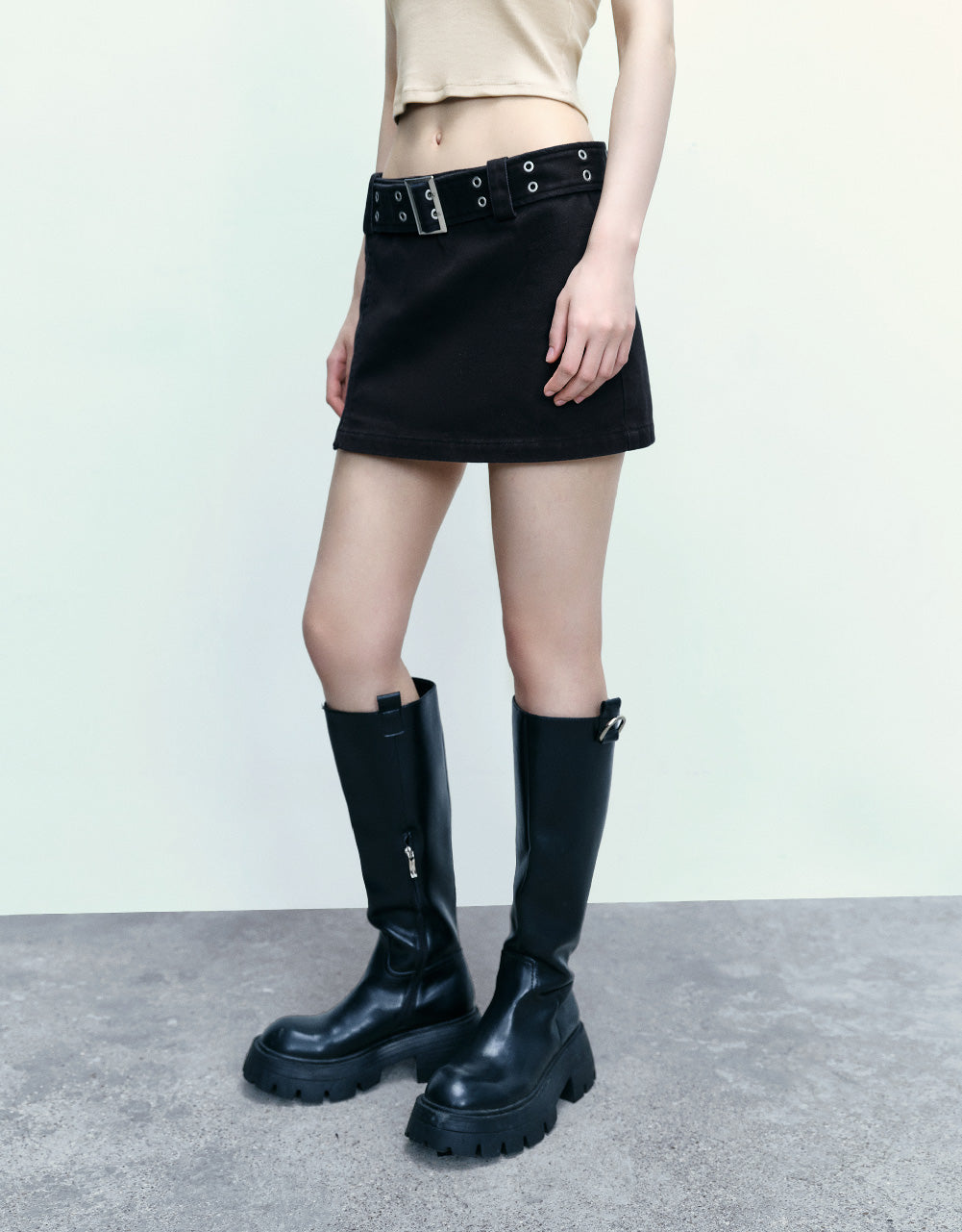 Mini A-Line Skirt With Belt