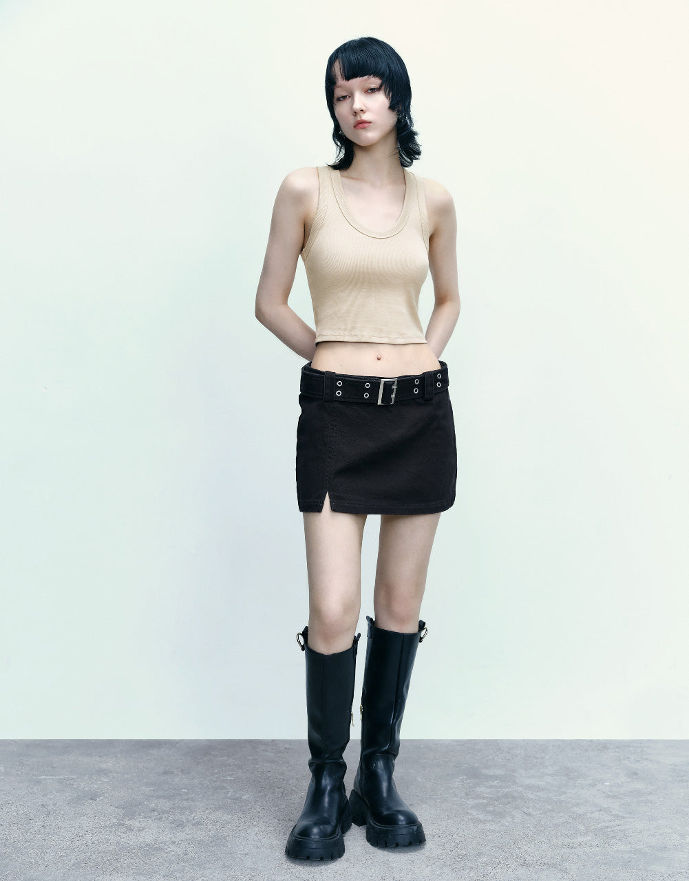 Mini A-Line Skirt With Belt
