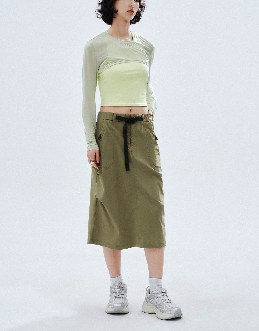 Midi Straight Skirt With Belt