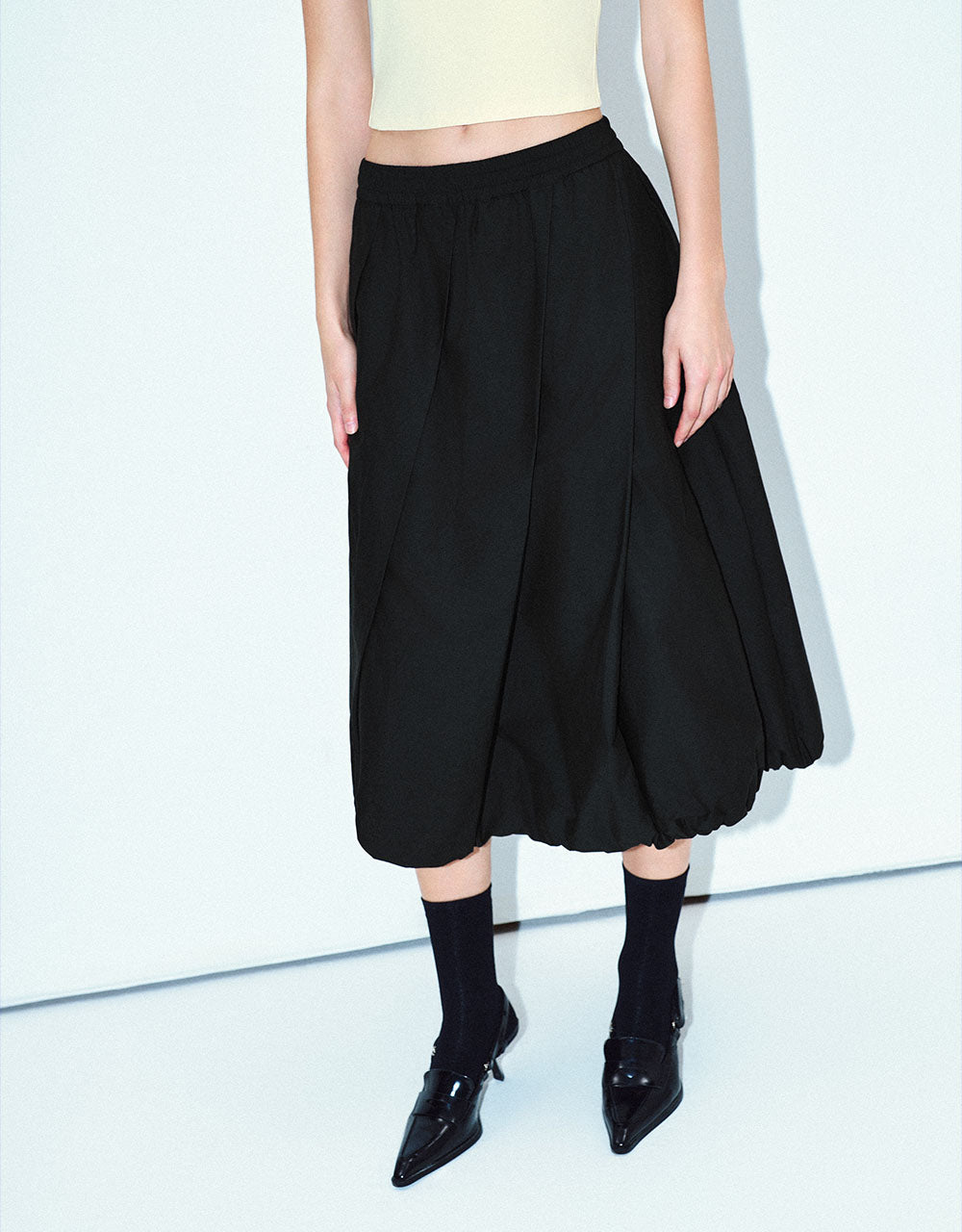 Elastic Waist Midi A-Line Skirt