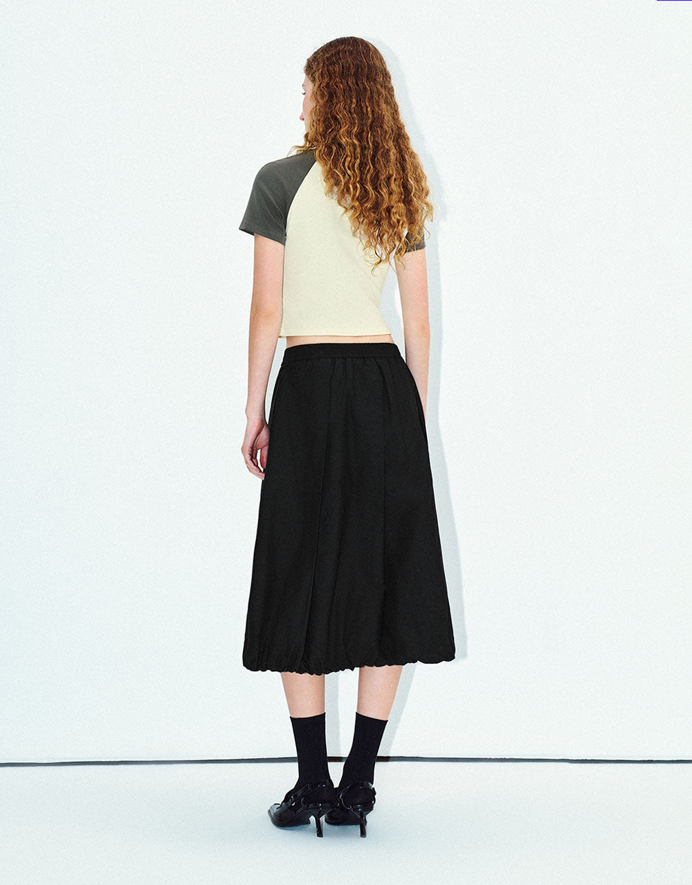 Elastic Waist Midi A-Line Skirt