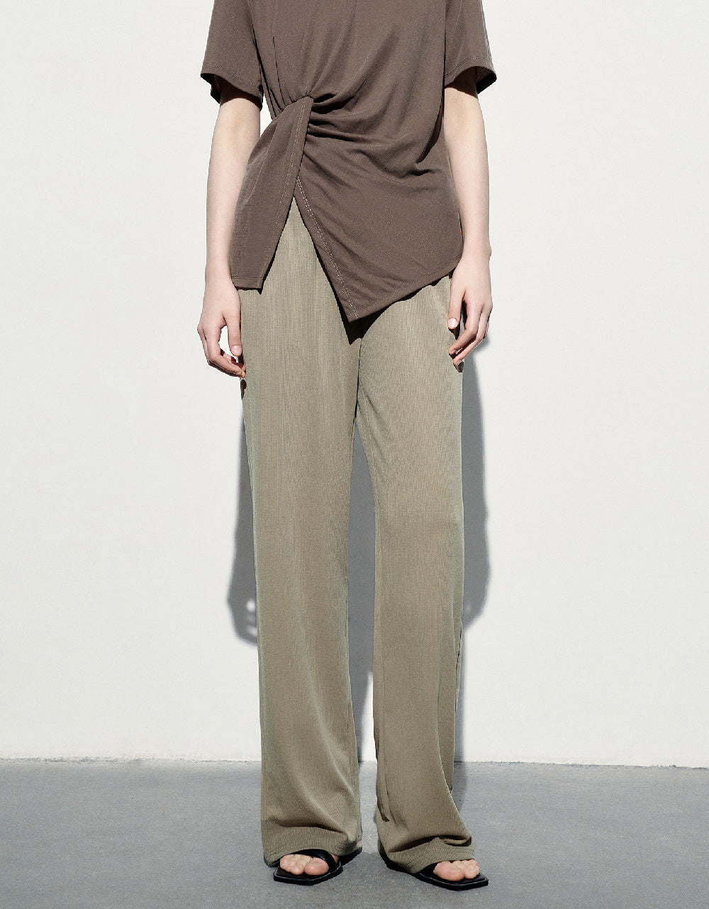 Drawstring Waist Knitted Straight Pants
