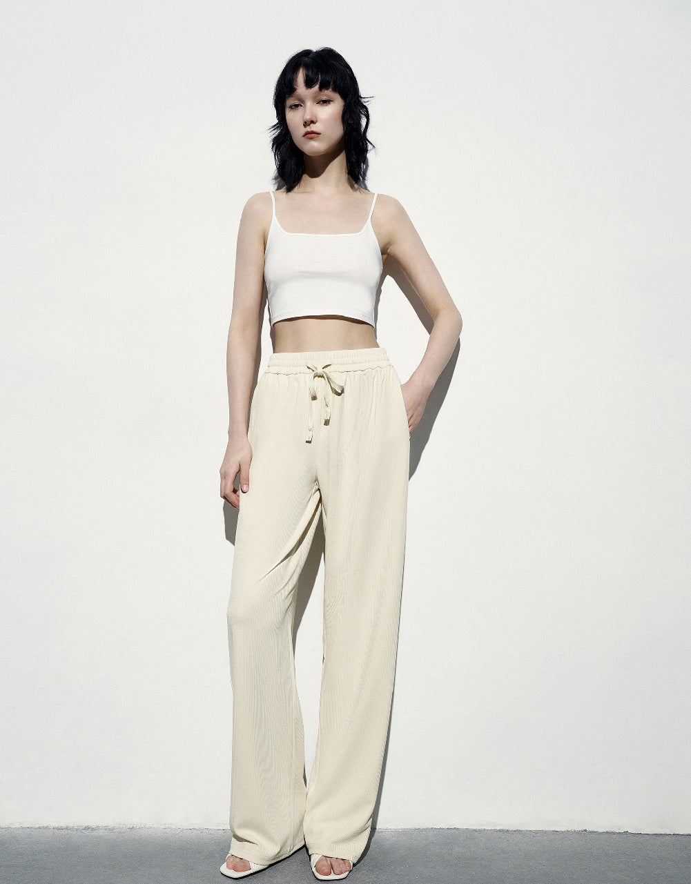 Drawstring Waist Knitted Straight Pants