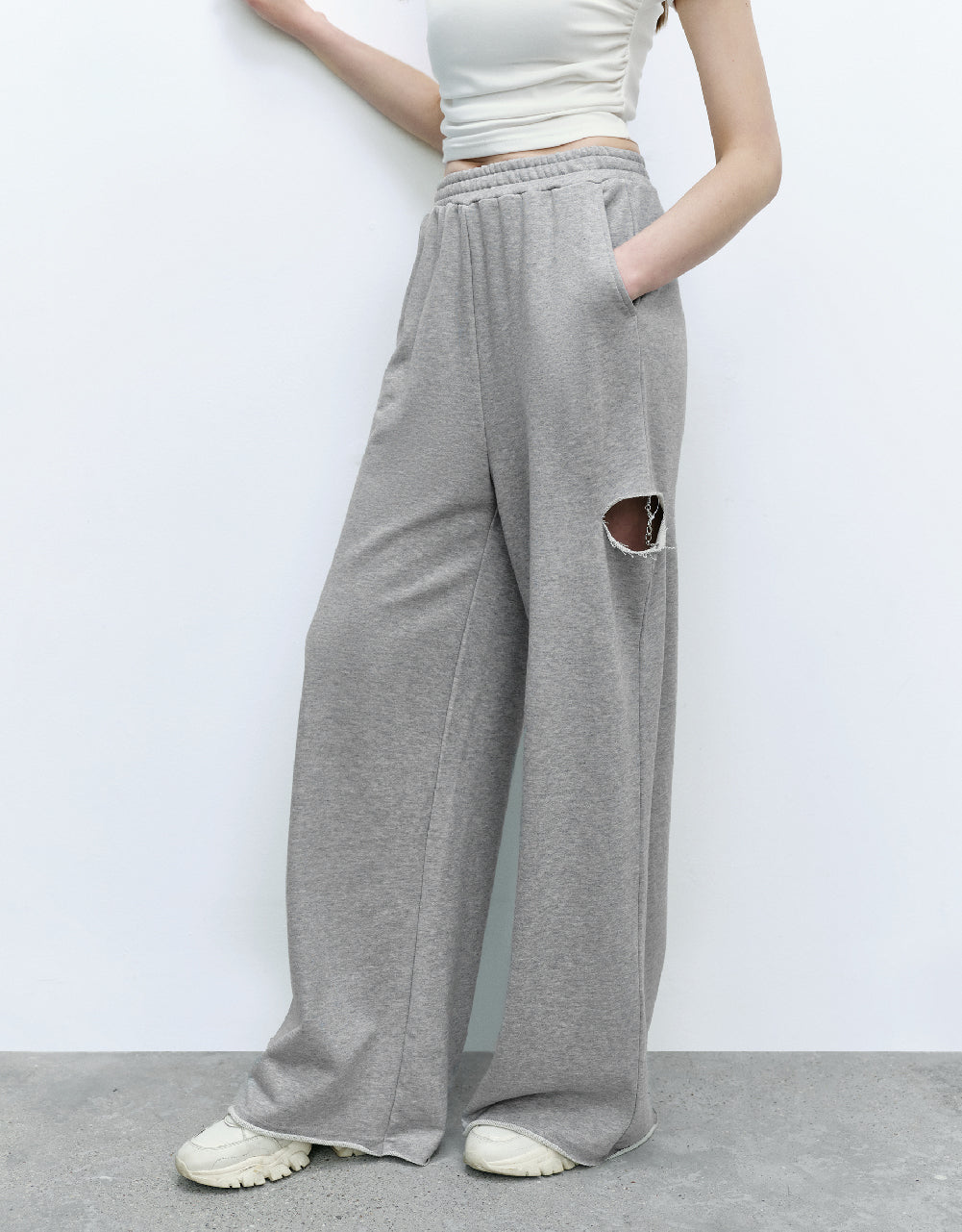 Cut-Out Knitted Wide-Leg Pants