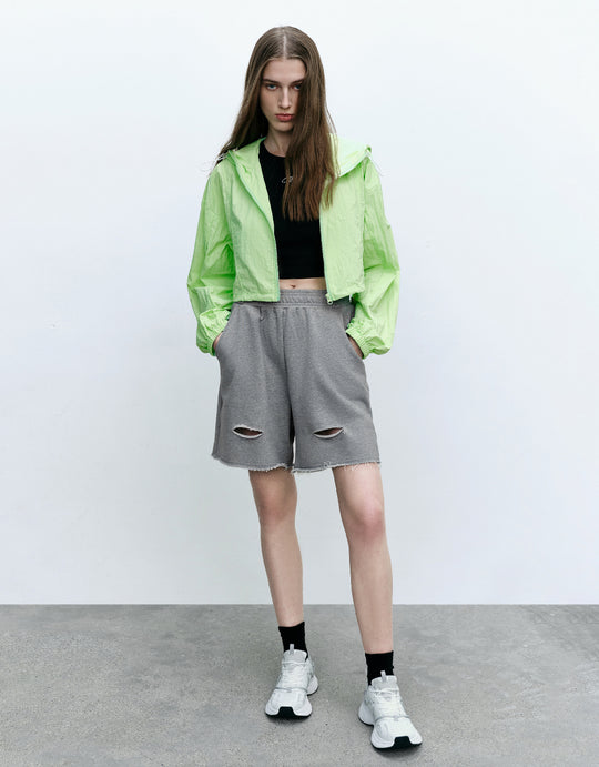 Elastic Waist Cut-Out Shorts