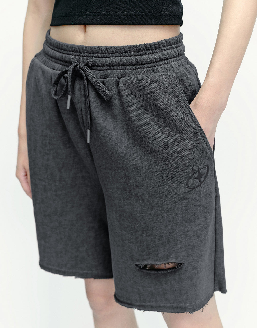 Drawstring Waist Cut-Out Shorts