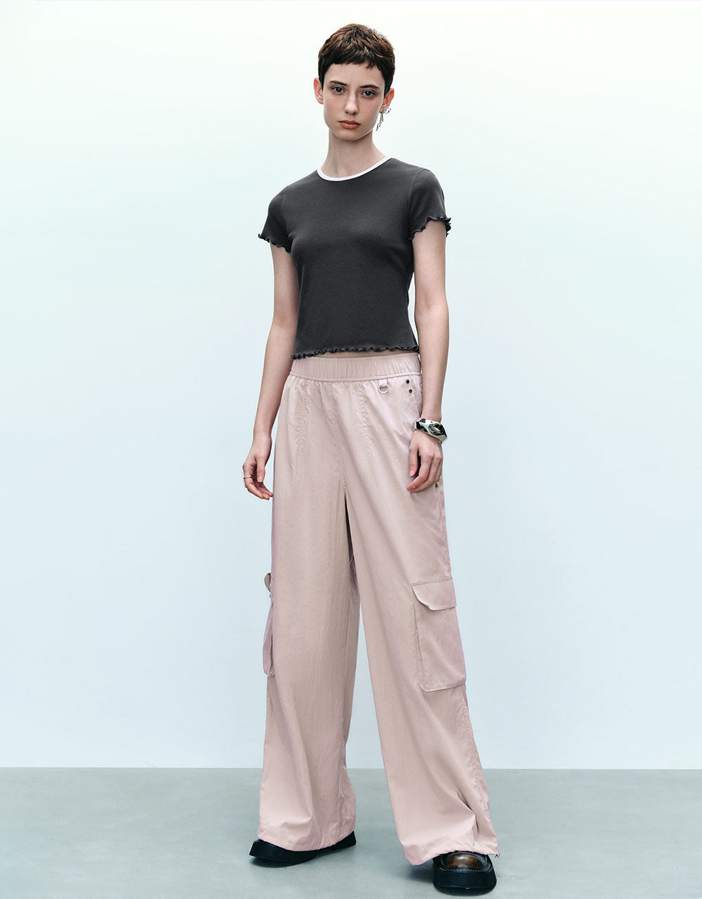 Elastic Waist Wide-Leg Pants