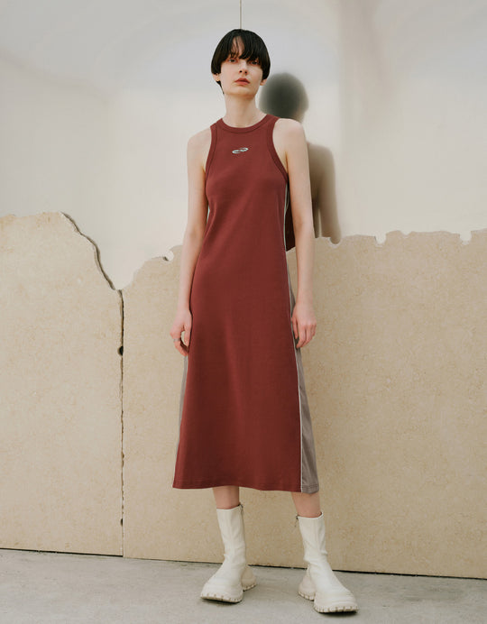 Contrast Sleeveless Crew Neck A-Line Dress