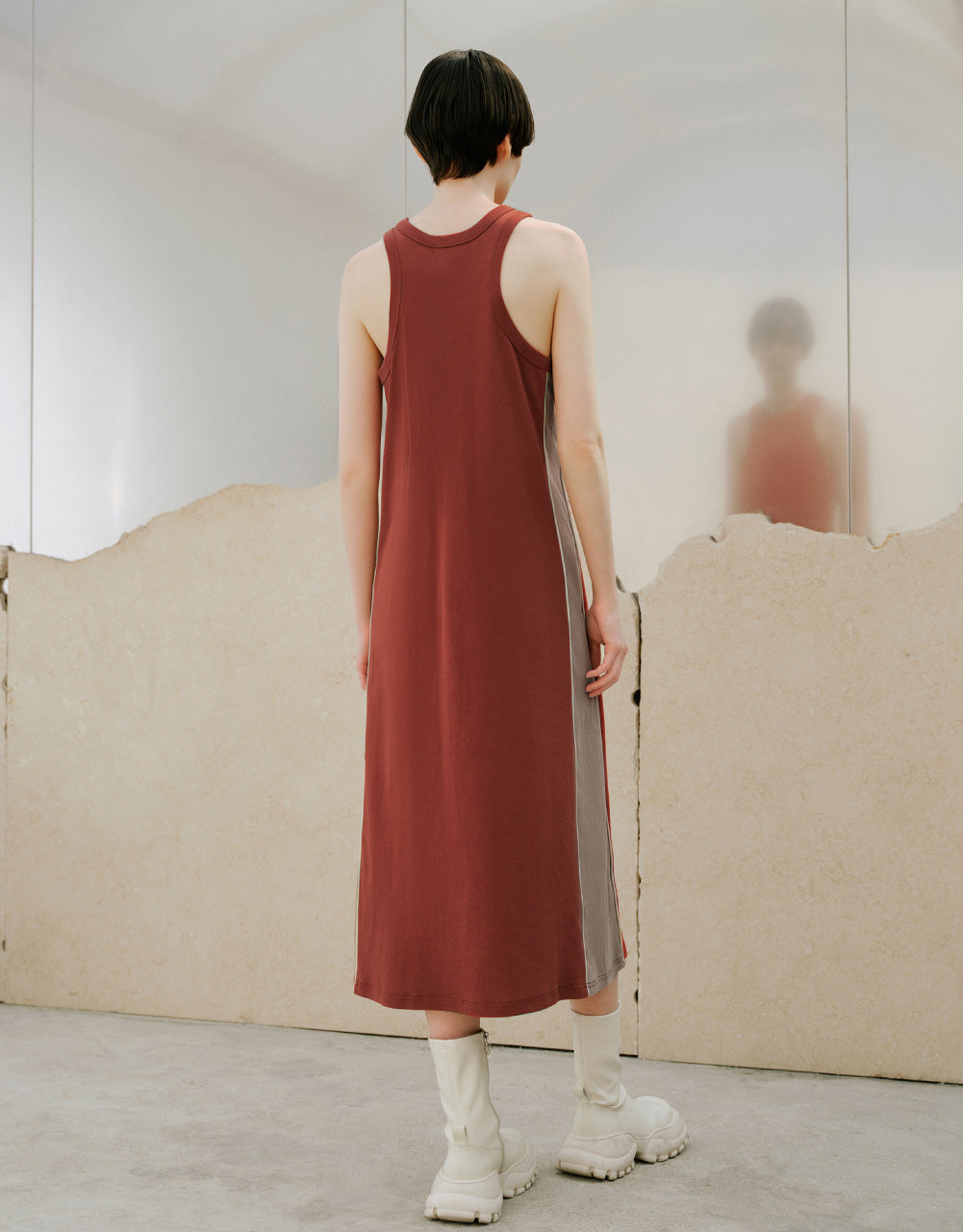 Contrast Sleeveless Crew Neck A-Line Dress