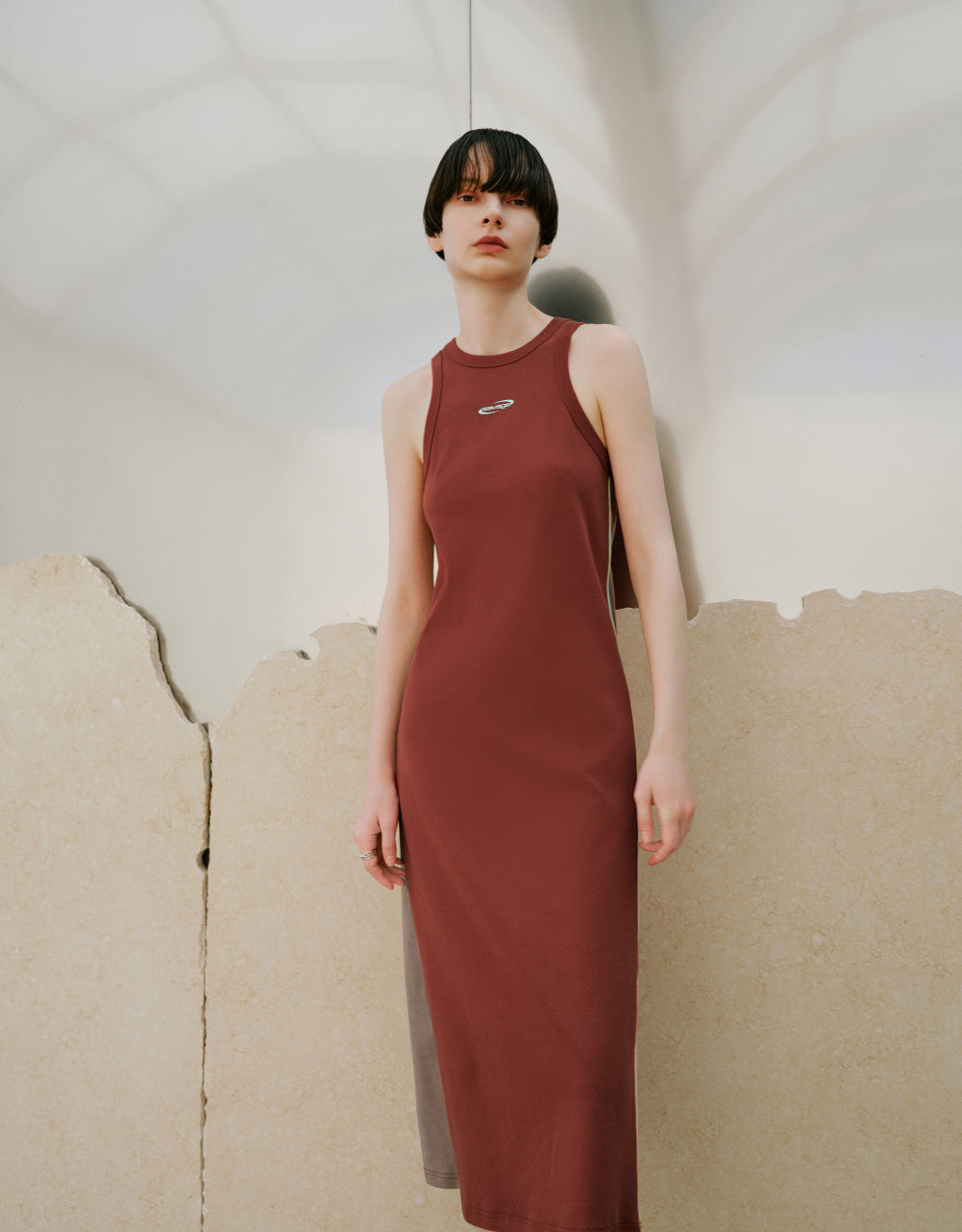 Contrast Sleeveless Crew Neck A-Line Dress