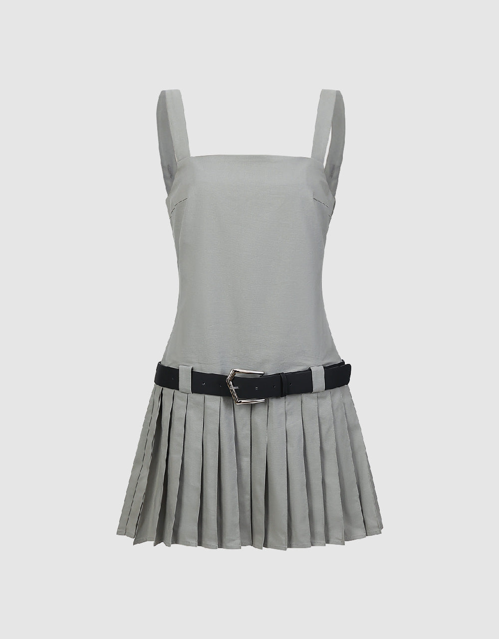 Sleeveless Pleated Straight Dress With Belt