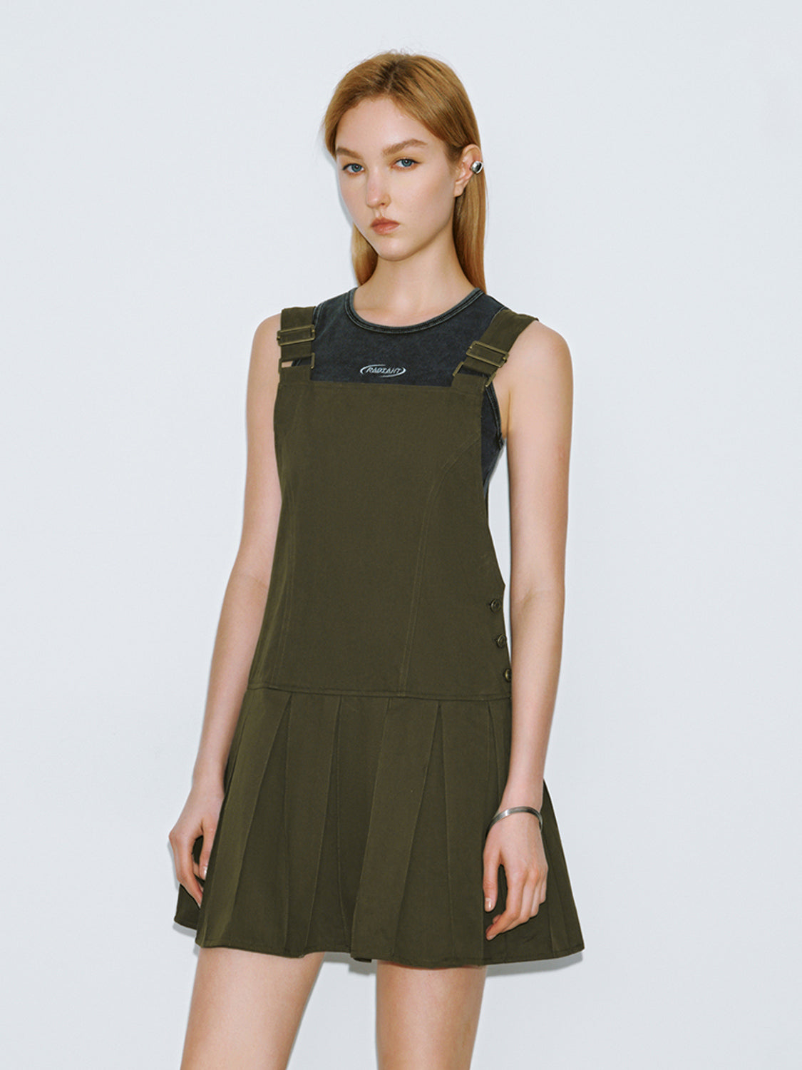 Sleeveless Square-cut Collar Pleated A-Line Dress