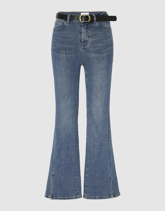 Split Hem Flare Jeans With Belt