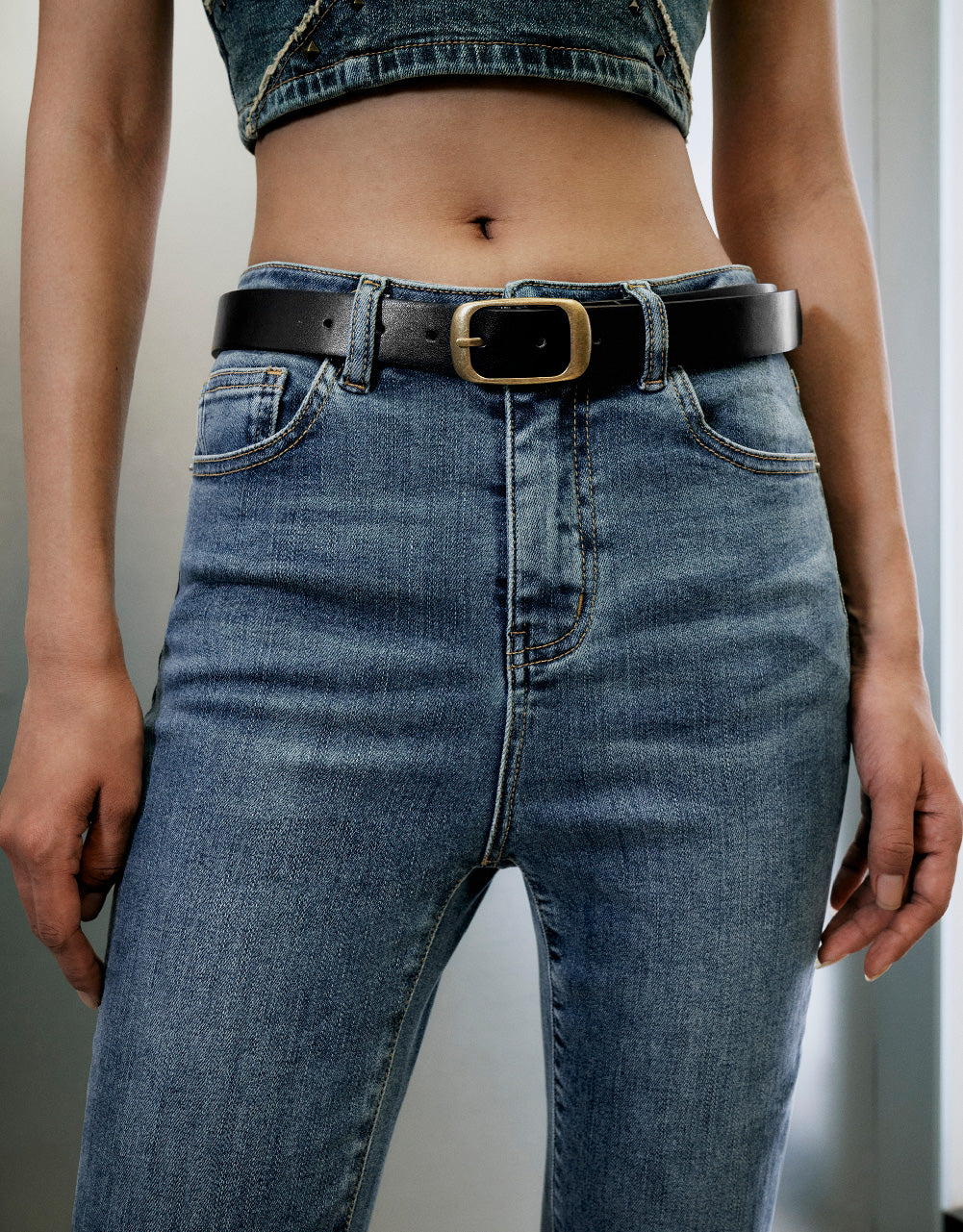 Split Hem Flare Jeans With Belt
