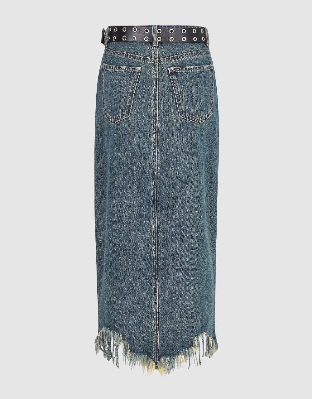 Raw Hem Straight Denim Skirt