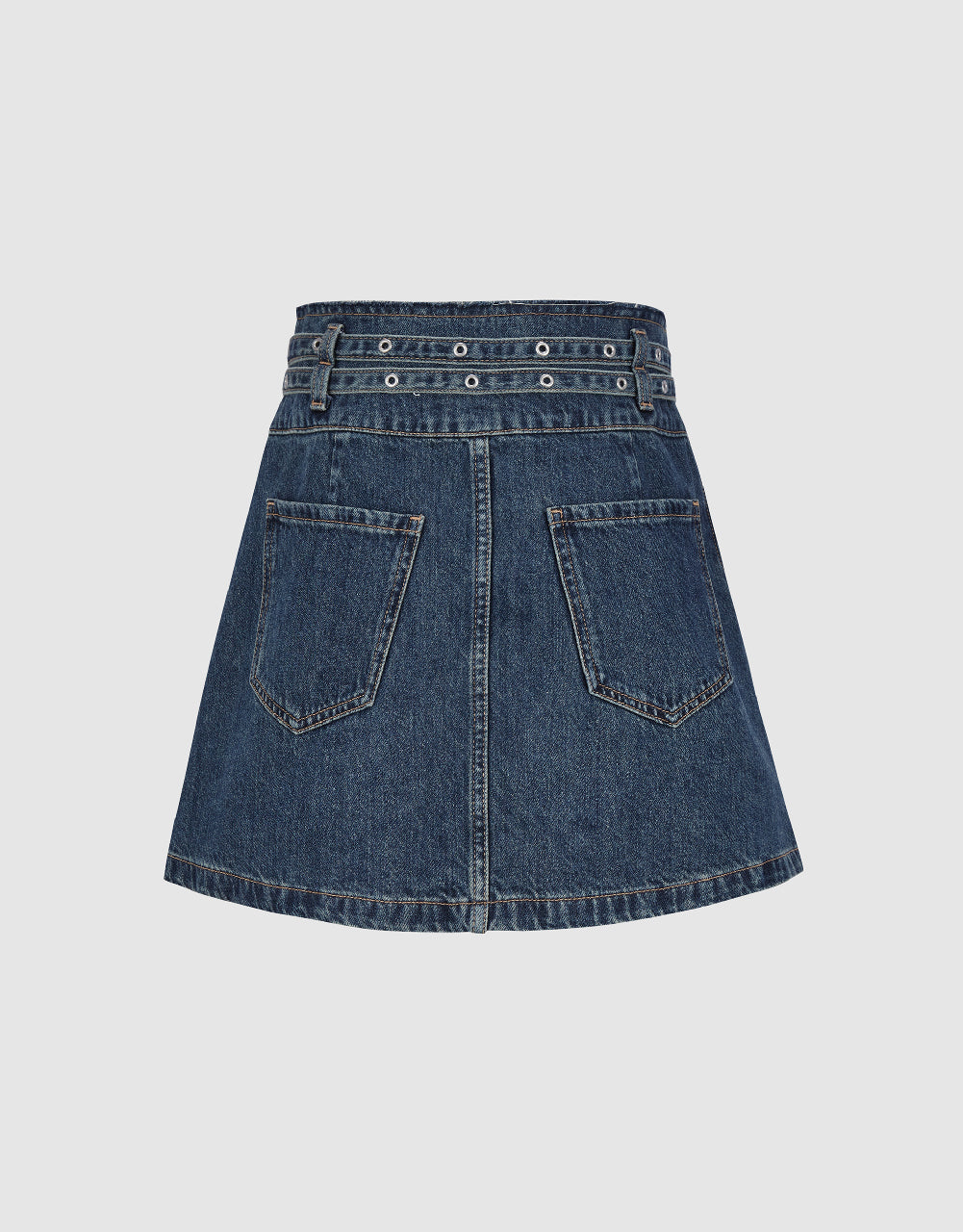 Pleated Mini A-Line Denim Skirt