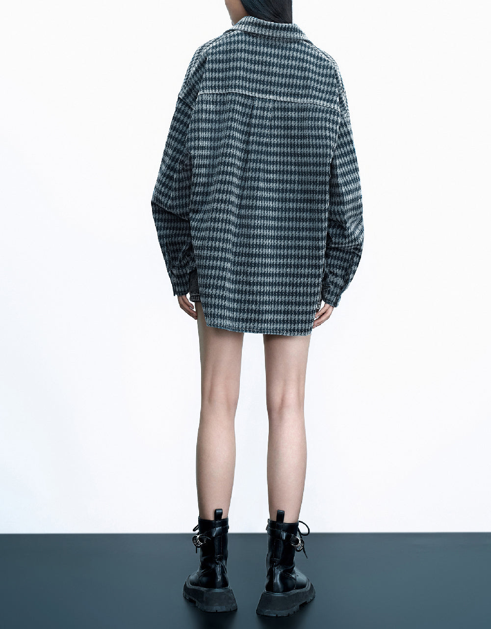 Checkered Lapel Denim Shirt