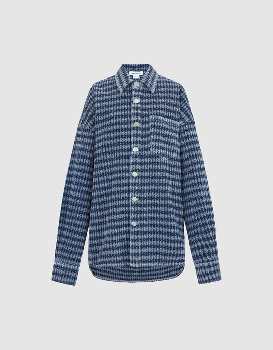 Checkered Lapel Denim Shirt