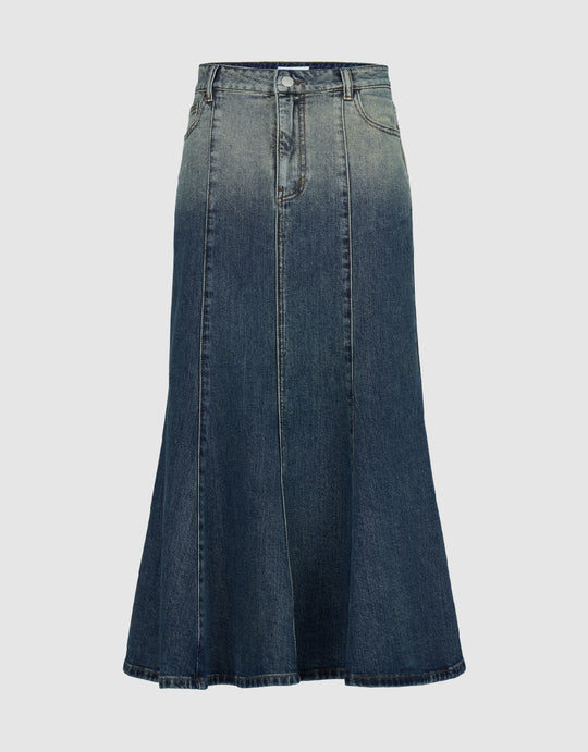 Midi Fishtail Denim Skirt