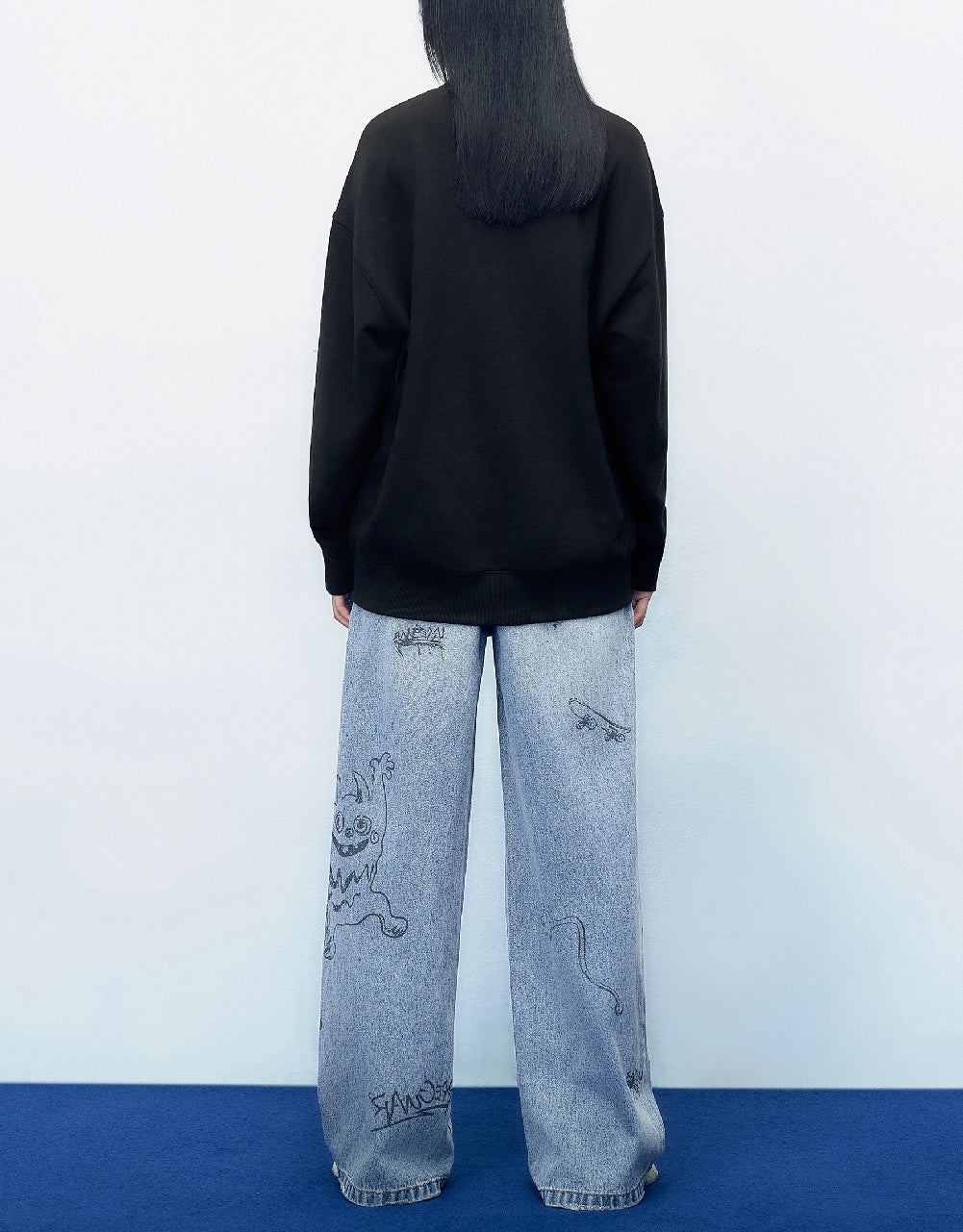 Cartoon Printed Wide-Leg Jeans