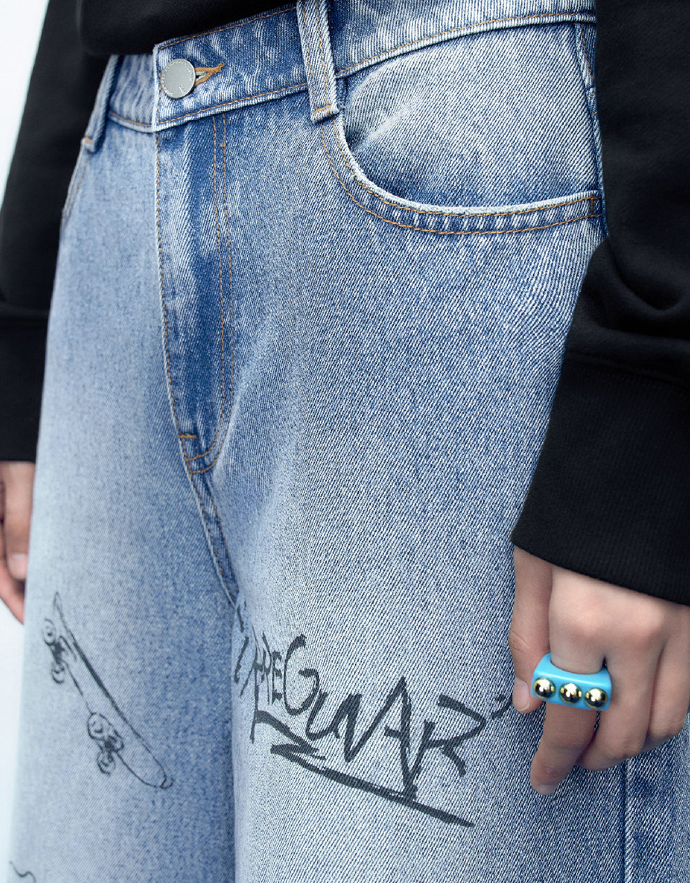 Cartoon Printed Wide-Leg Jeans