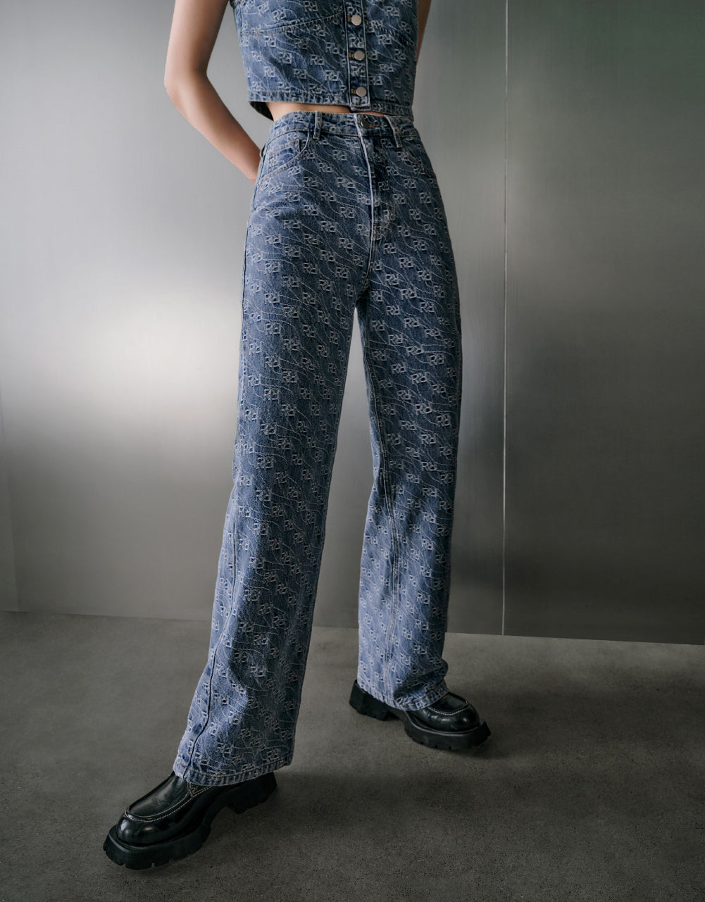 Monogram Wide-Leg Jeans